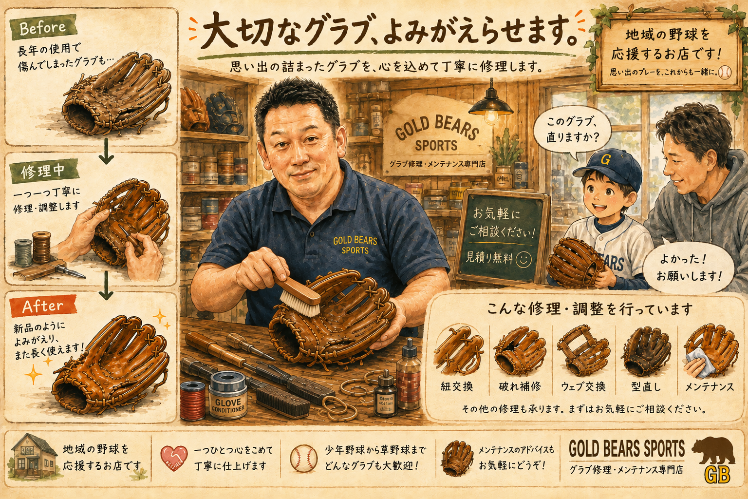 グラブ修理・メンテナンスのご案内